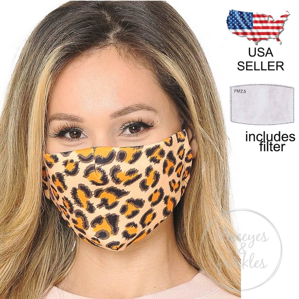 Leopard Adjustable Face Mask w/PM2.5 Filter Pocket
